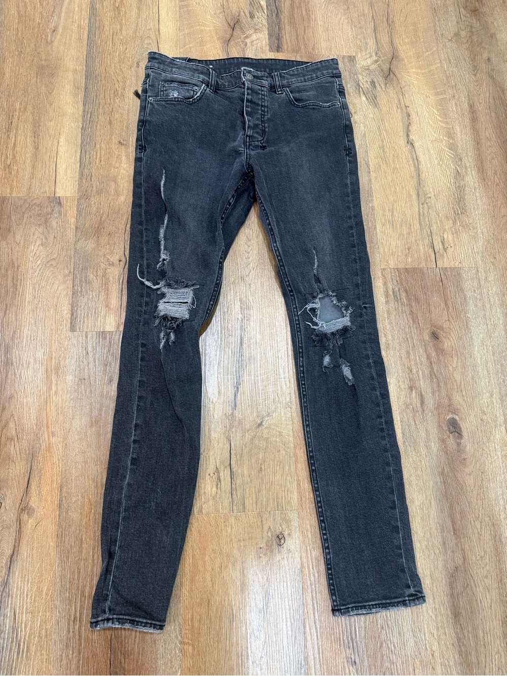 Men's Distressed Slim Skinny Jeans - Black Wash